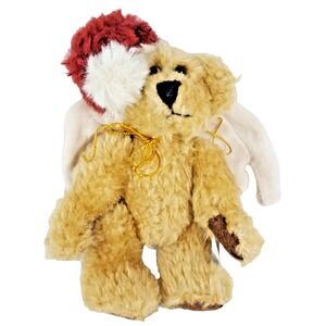 Boyds Bears Christmas Angel Teddy Bear 5" Brown‎ Plush Red Santa Hat Stuffed